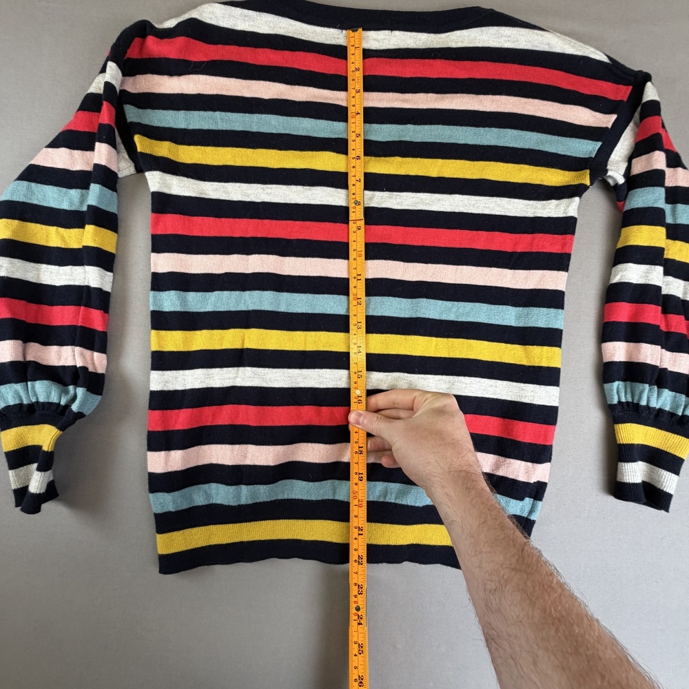 Boden Sweater Womens Small Multicolor Stripe Crewneck Balloon Sleeve Wool Knit - Picture 6 of 10